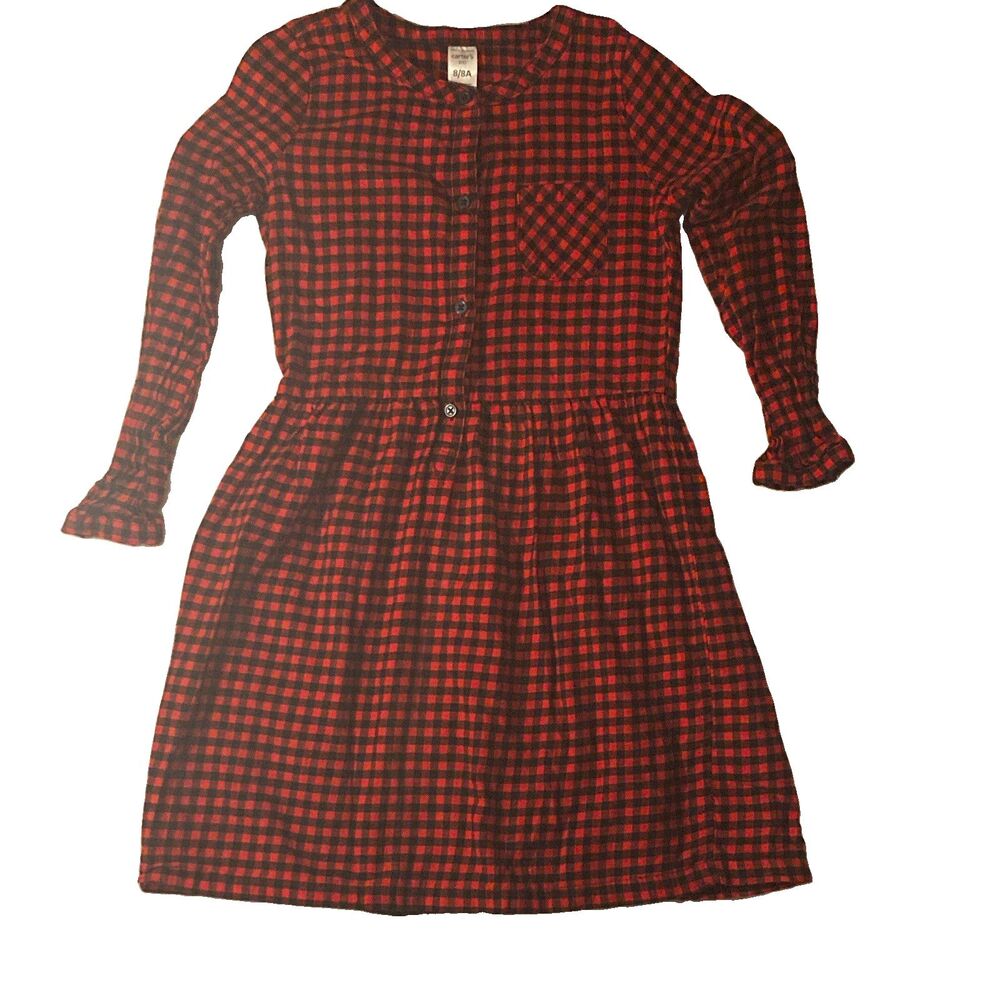 Girls 8/8A Carter's Red/Black Plaid Dress Long Sleeve Cotton Flannel Chrismas